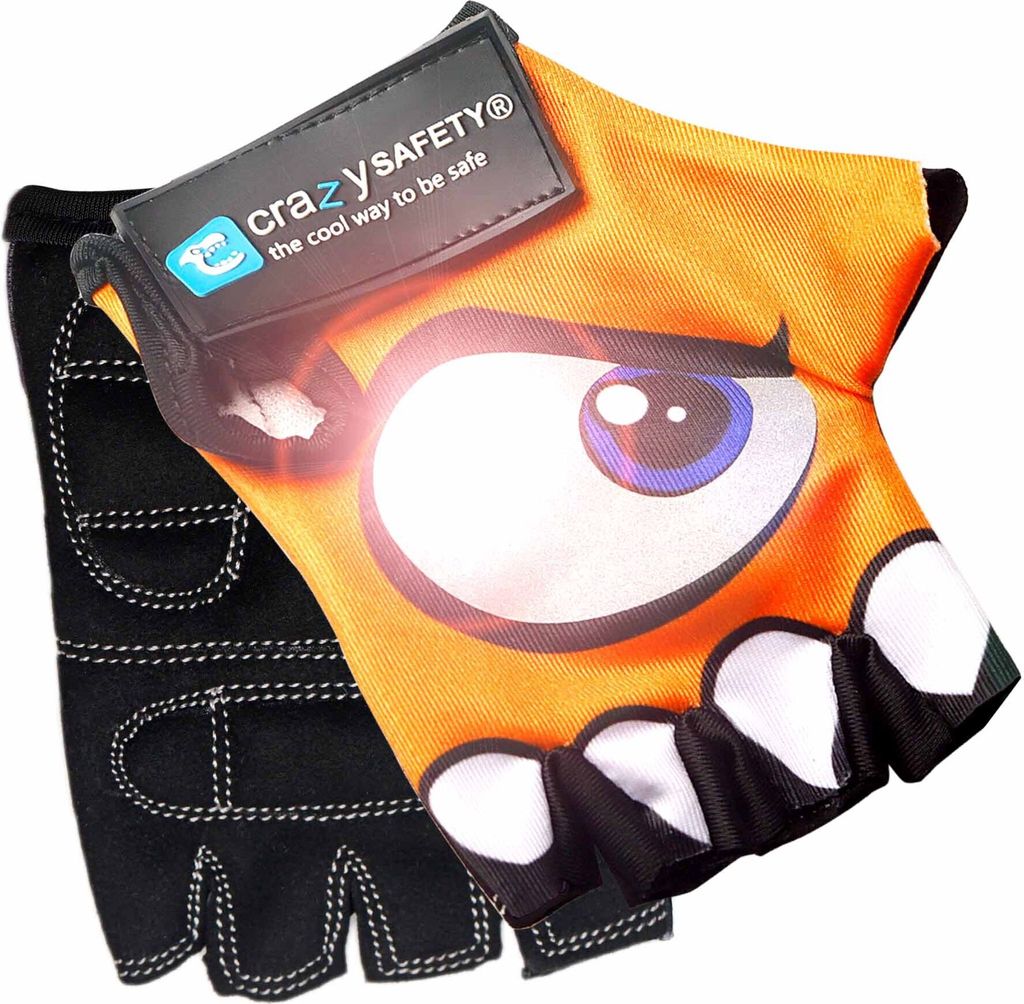 Orange Fahrradhandschuhe | Crazy Safety | Reflektierende Augen | Größe S