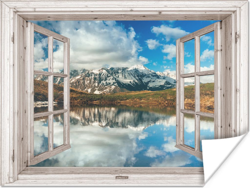 MuchoWow Poster Aussicht - Berg - Wasser 120x90 cm - Wandbild