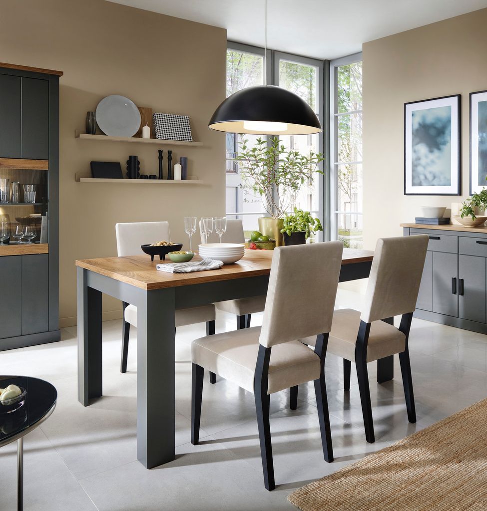 Design Esstisch WM-444 Amaretto Eiche Hudson - Anthrazit ausziehbar