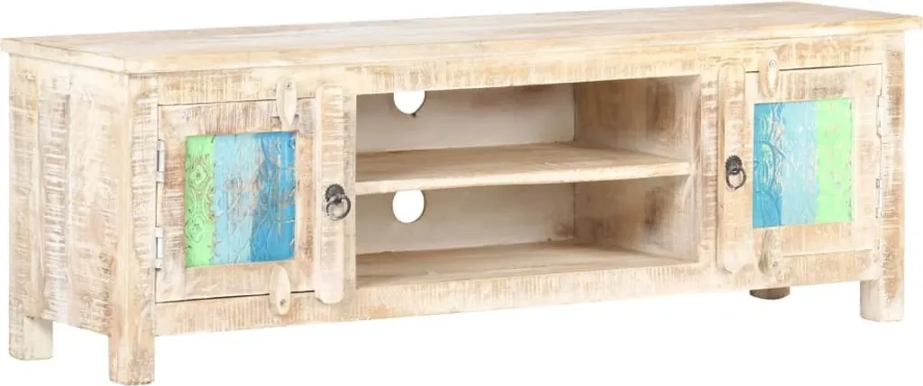 Meuble TV en bois massif d'acacia brut, support TV compact de 120 cm