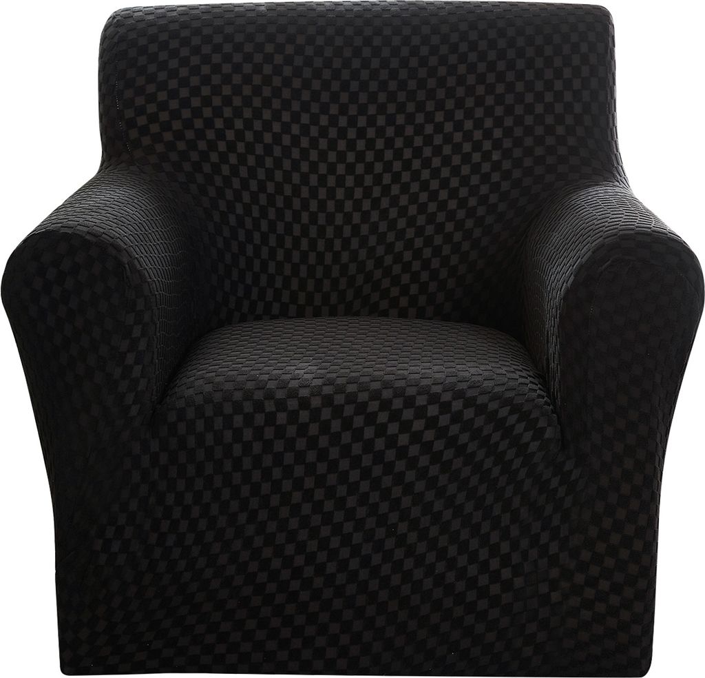 Topchances Stretch Sofabezug Elastische Jacquard Sofahusse mit Armlehnen für 1-Sitzer Couch, Schwarz