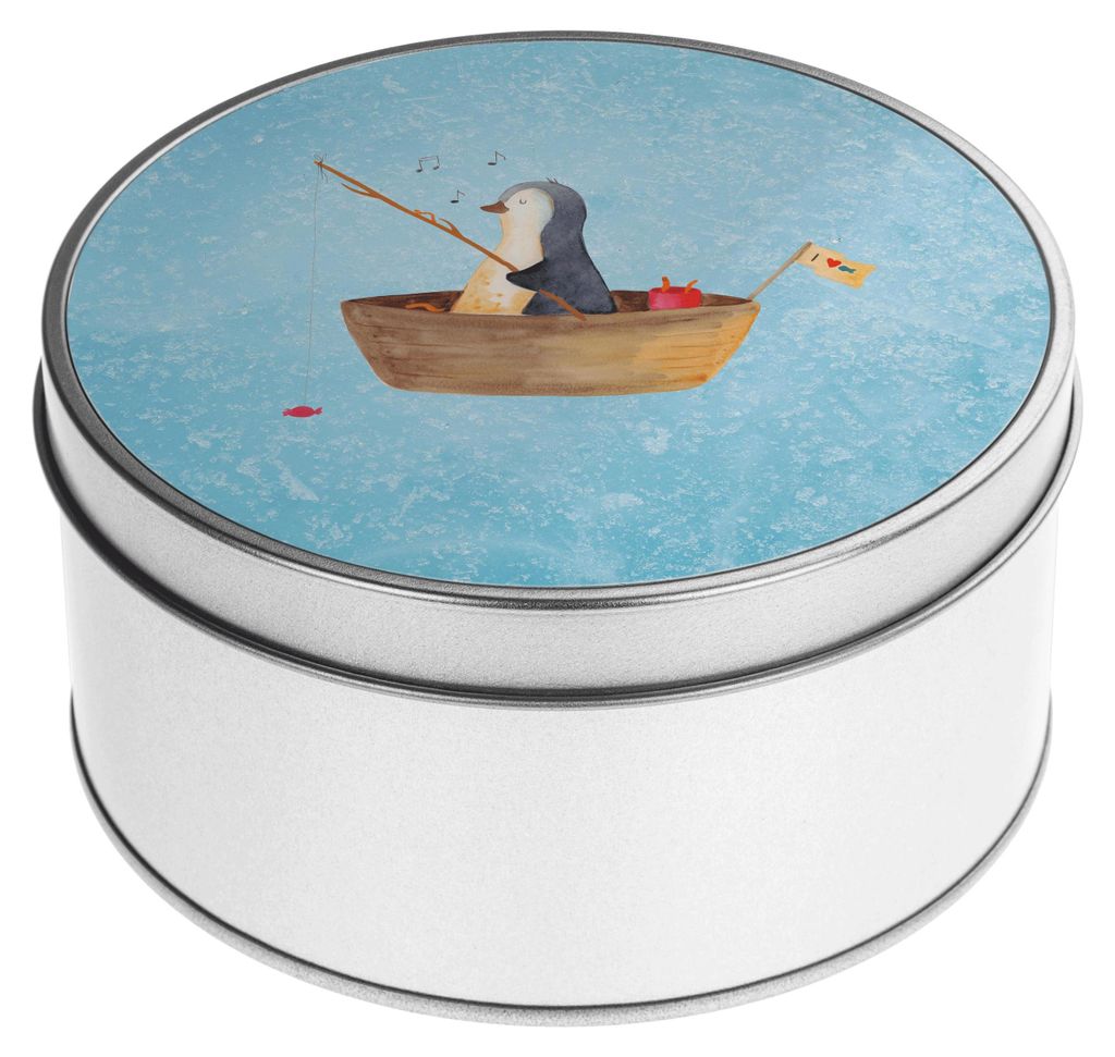 Mr. & Mrs. Panda Blechdose Pinguin Angelboot - Eisblau - Geschenk, Optimistisch, Vorratsdosen, Dose, keksdosen, Angeln, Boot, Metalldose, Trennung,...