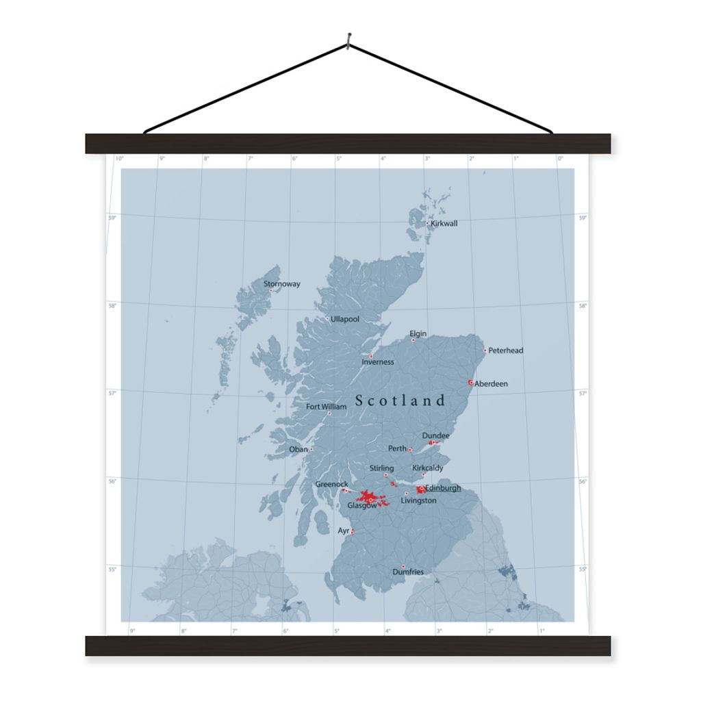 MuchoWow Textilposter Blaue Karte von Schottland mit den wichtigsten Städten 40x40 cm mit schwarzem Rahmen - Fotos