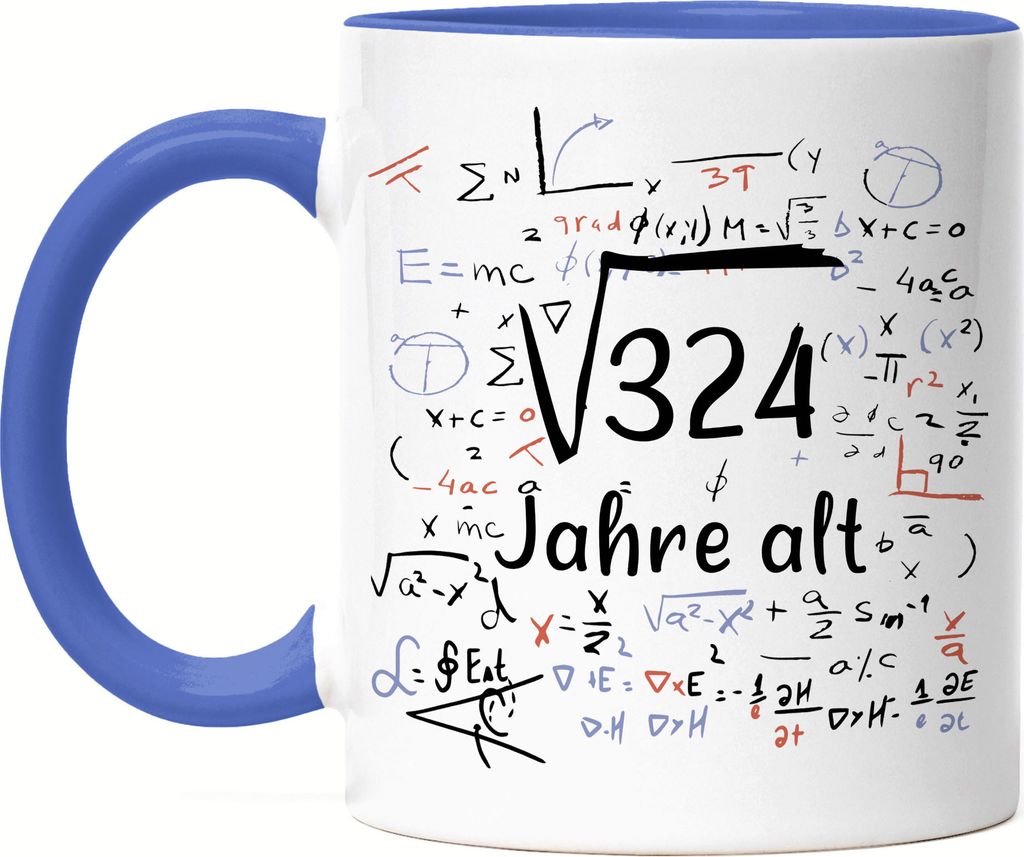 Wurzel von 324 Jahre Alt Tasse Blau 18. Geburtstag Humorvolles Motiv als Geburtstagsgeschenk Geschenkidee