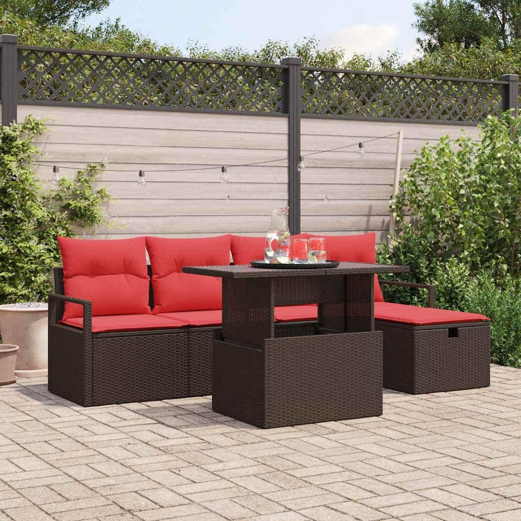 Maison Exclusive - Garten-Sofa-Set mit Kissen mit Speicher 6 pcs Braun Poly Rattan