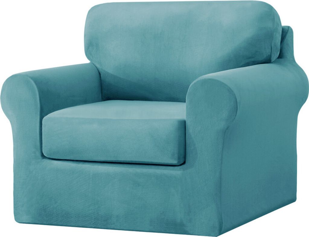 (Blau Grün) 3-teiliger Stretch-Sofabezug, 1-Sitzer-Couchbezug mit separaten Rückenlehnen und Kissen mit Gummiband