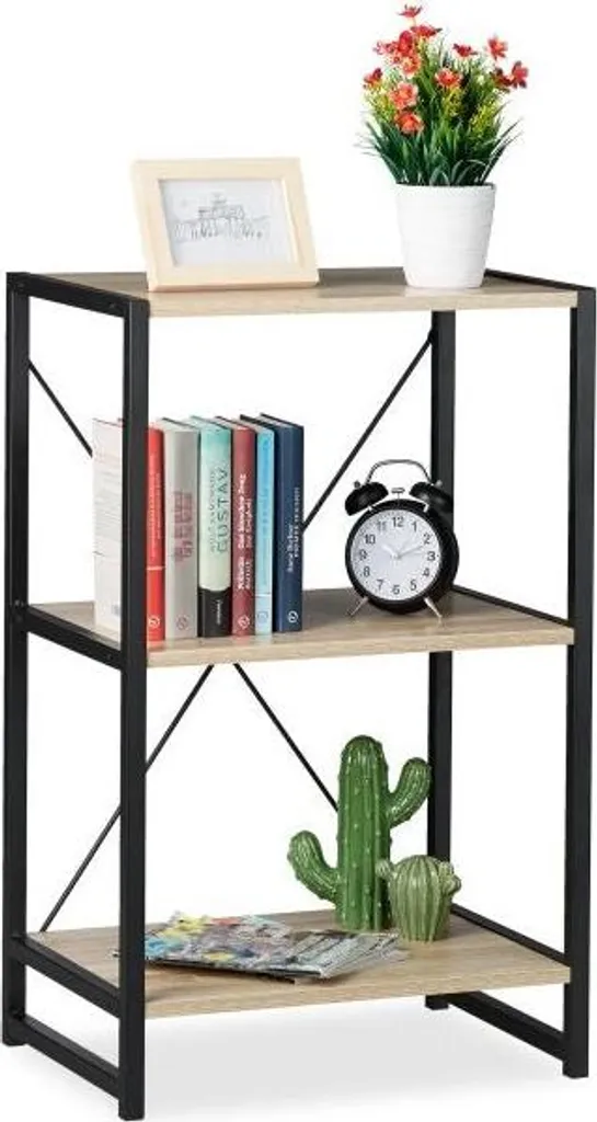 Étagère de sol 3 niveaux modulable et stable, design industriel bois