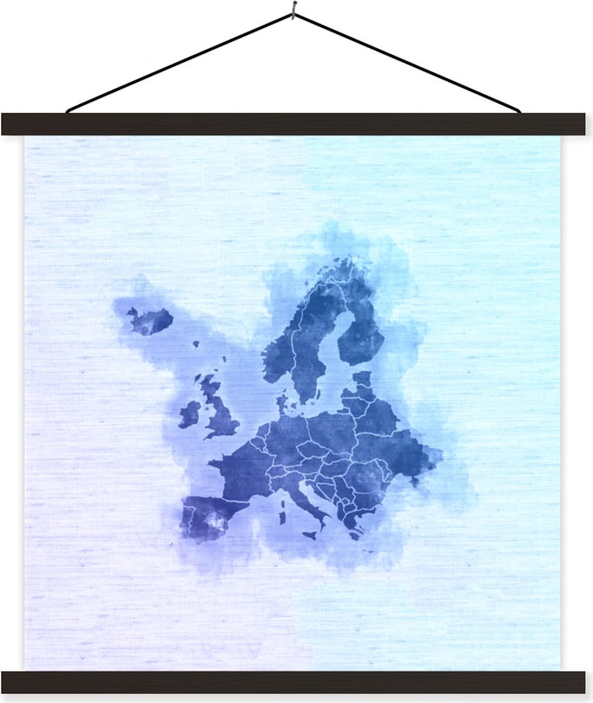 MuchoWow Textilposter Europa-Karte - Aquarell - Blau 40x40 cm mit schwarzem Rahmen - Fotos