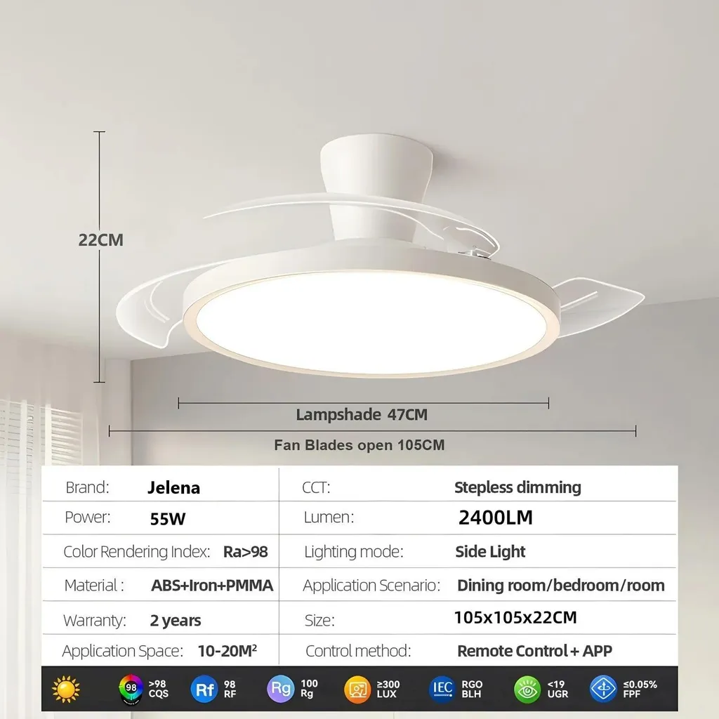 Ventilateur de plafond LED 42 pouces silencieux avec télécommande blanche - 2