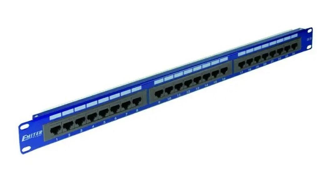 19" Panel, 24xRJ45 UTP Kategorie 6 (1HE) mit Fachboden, blau