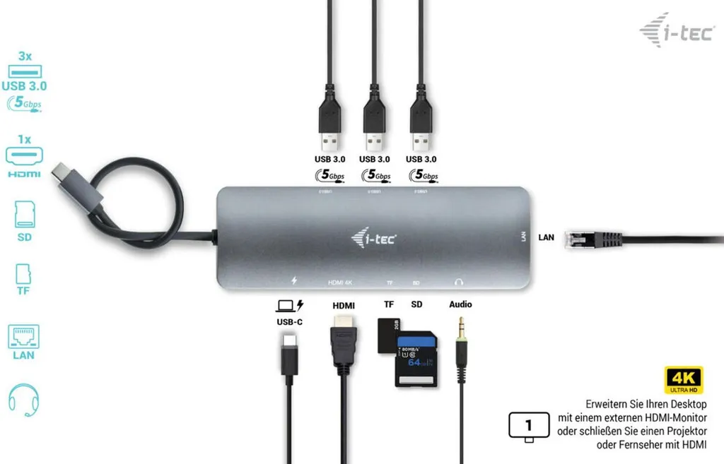 Hub USB-C HDMI 4K LAN : Solution Charge 100W pour Manque de Ports PC - 9