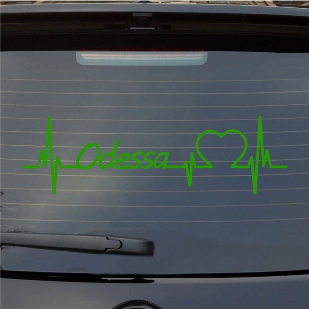 Heckscheibenaufkleber Odessa Herzschlag Puls Stadt Liebe 55x16 cm Hellgrün Auto Aufkleber Sticker