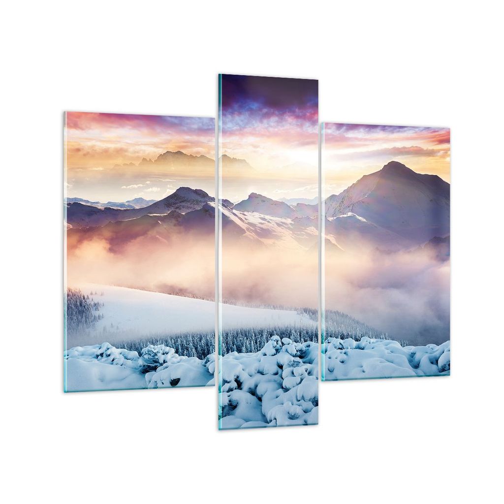 Bilder auf glas - Berge Schnee Winter - 95x80cm - Glasbilder - Wandbilder - Kunstdruck - zum Aufhängen bereit - Wanddekoration aus Glas - Glas Bil...