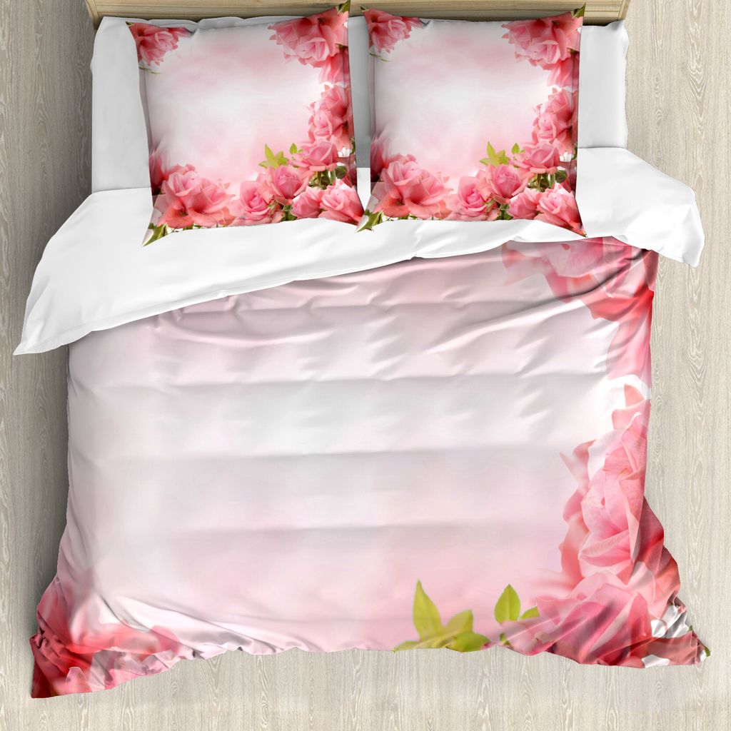 ABAKUHAUS Valentine Bettbezug, Romantische Rosen Braut, Milbensicher Allergiker geeignet mit Kissenbezügen, 155 cm x 220 cm - 80 x 80 cm, Rosa Cor...