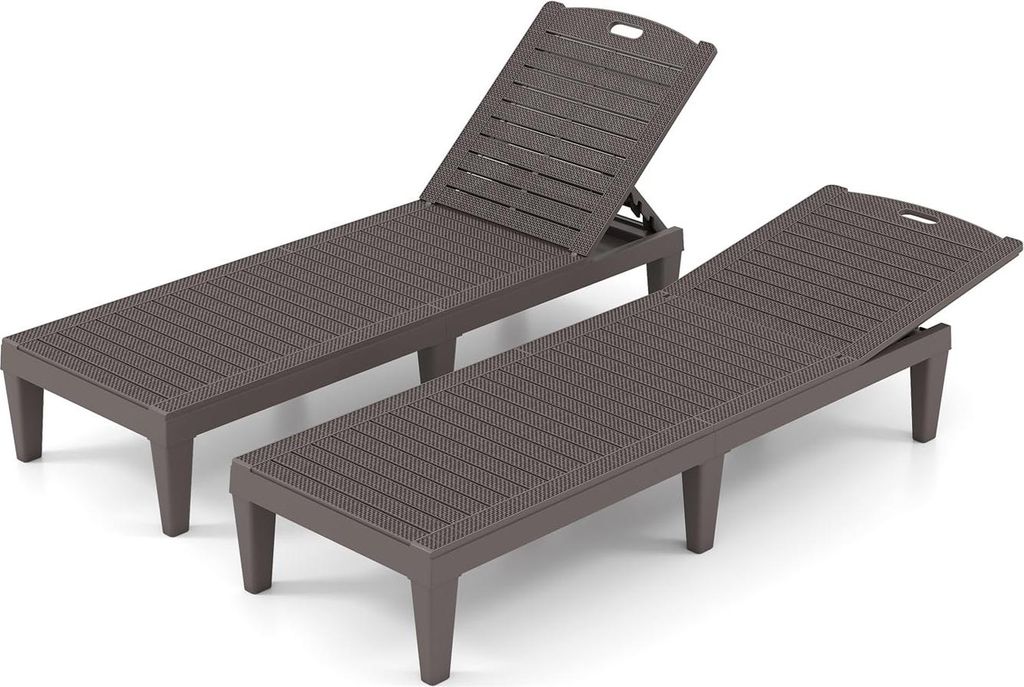 GOPLUS 2er Set Sonnenliegen, wetterfester Gartenliegen mit 4-Fach Verstellbarer Rückenlehne, rutschfesten Füßen, Außenliege für Terrasse (Braun)