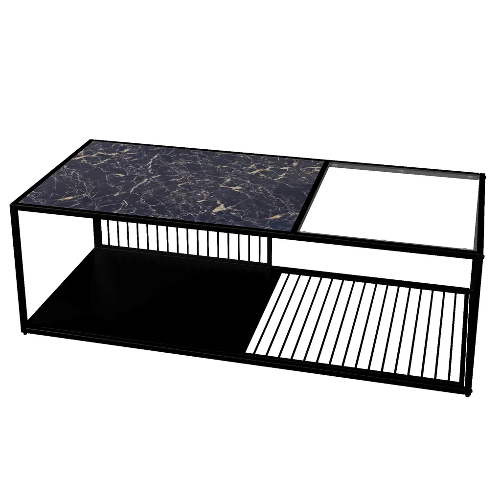 Fortuna Lai Table basse 110x48x35cm en fer forgé et verre trempé noir
