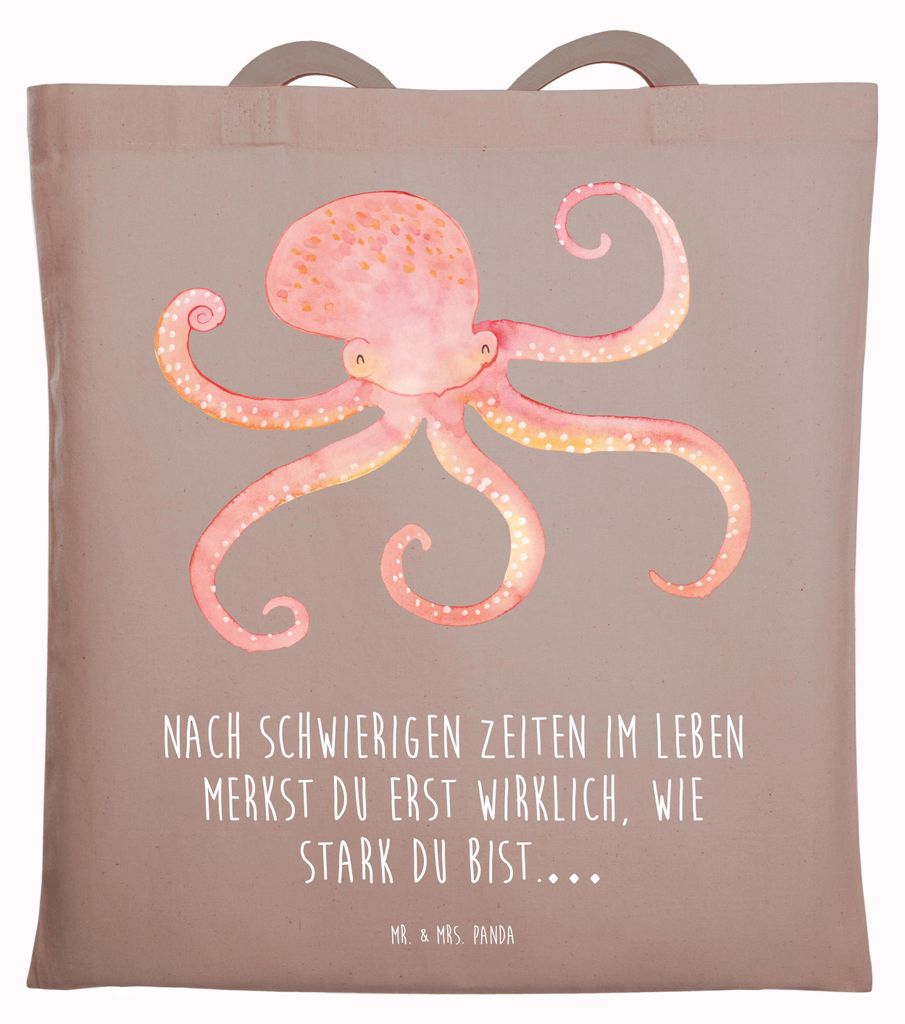Mr. & Mrs. Panda Baumwolltasche Tintenfisch - Braun Pastell - Geschenk, Lustige Sprüche, totebag, Meerestier, einkaufstasche baumwolle, Tasche, St...