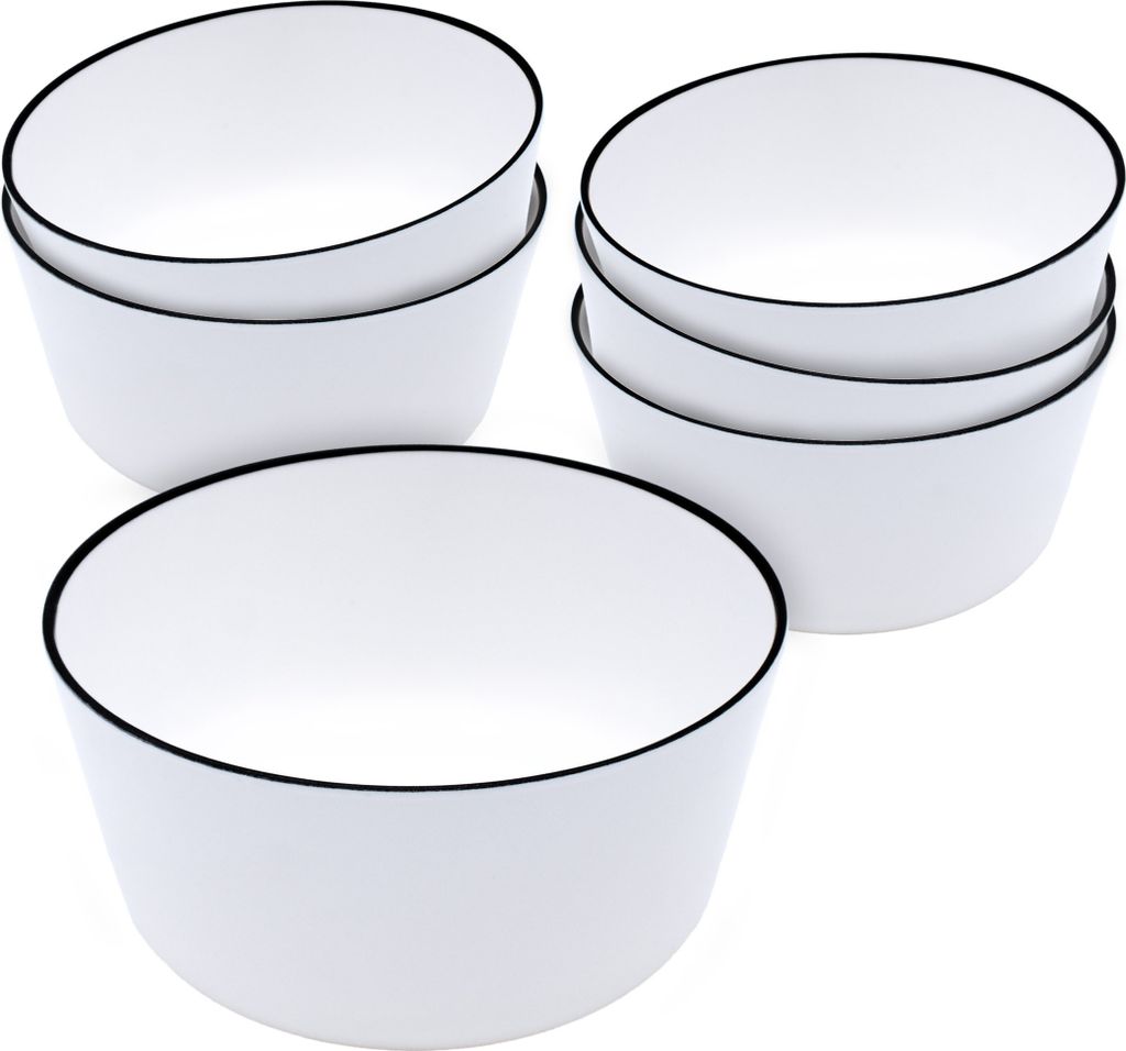 Mélamine Bol 14 cm - 6 pièces / blanc avec bord noir - Bol Image du produit 