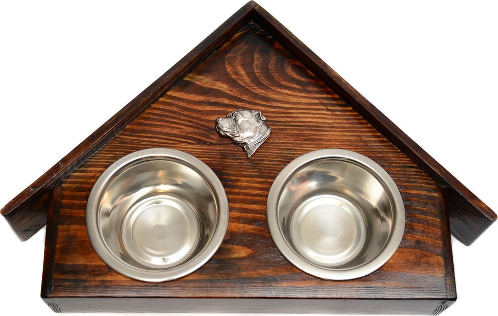 Staffordshire Bull Terrier, Staffordshire Bullterrier III - Holzständer mit Schalen für Hunde, dekorative Hundeschalen, Geschenk zur Adoption ein...