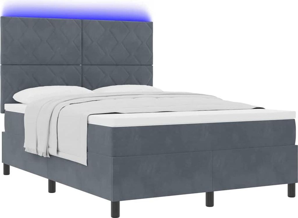 LED Boxspringbett mit Matratze Dunkelgrau 140 x 200 cm Samt
