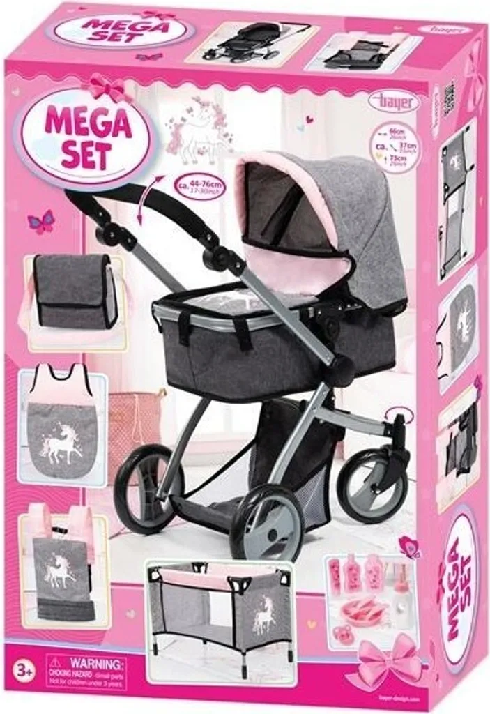 Poussette poupée Mega Set Licorne Bayer Design avec guidon réglable