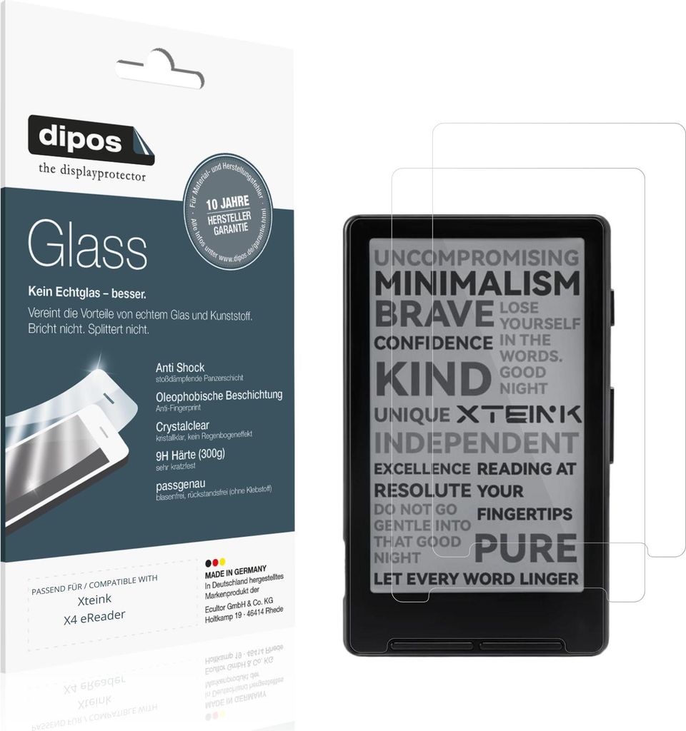 2x Schutzfolie für Xteink X4 eReader - Anti-Shock 9H Folie dipos Glass Kunststoffglas
