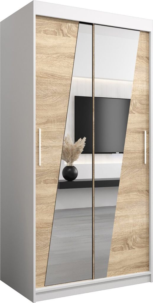 Kleiderschrank, Schiebetürenschrank Schlafzimmer, Schrank mit Spiegel RHOMB 100 cm