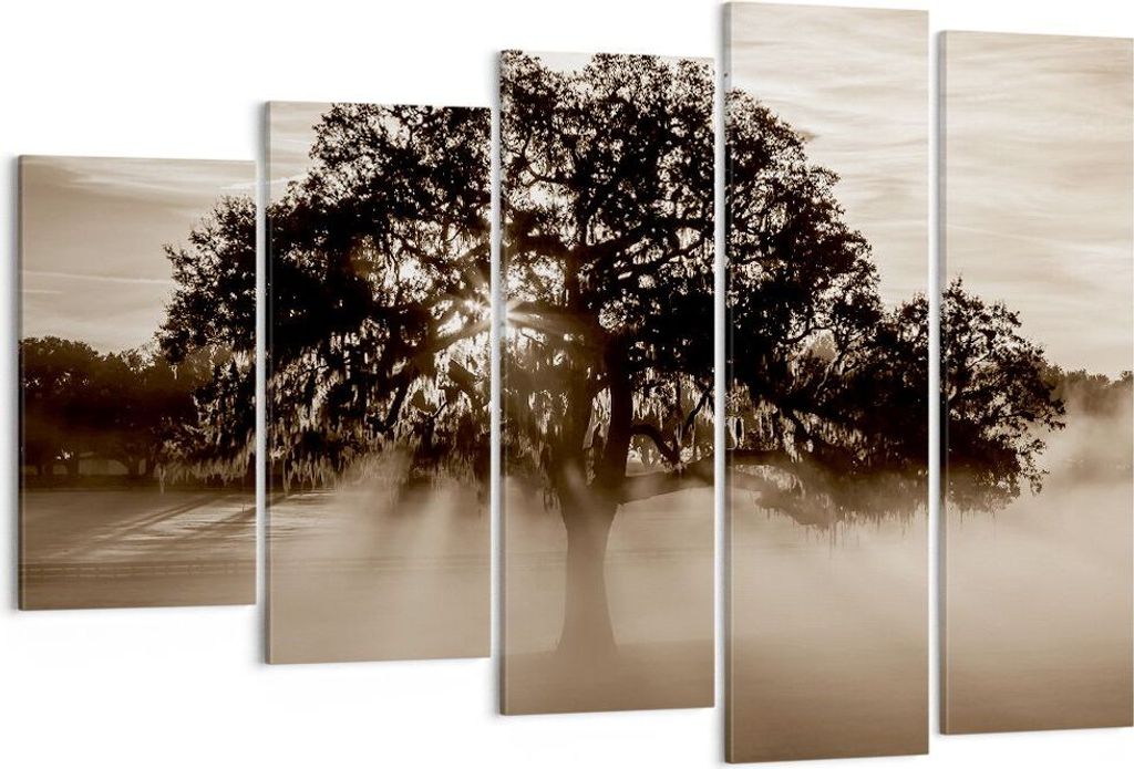 Bild auf Leinwand - Leinwandbild - Baum Feld Natur - 150x100cm - Wand Bild - Wanddeko - Wandbilder - Leinwanddruck - Bilder - Kunstdruck - Wanddeko...