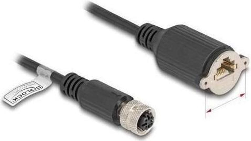 Delock - Netzwerkkabel - 4-polig M12-D (W) zu RJ-45 (W) schraubbar - 1,0m - 6,8 mm - FTP - CAT 5e - verseilt, geformt -