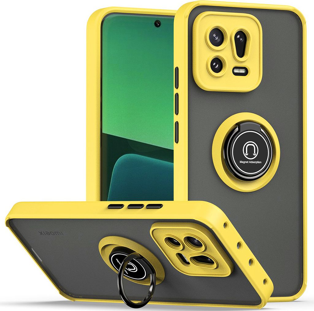 Xiaomi 13 Pro Hülle, Ring Halter Ständer Matte Transluzent TPU Rahmen Stoßfest Schutzhülle für Xiaomi 13 Pro Gelb