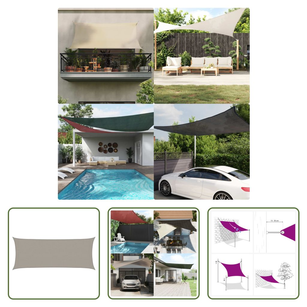 The Living Store Sonnensegel 160 g/m² Rechteckig Hellgrau 2x5 m HDPE