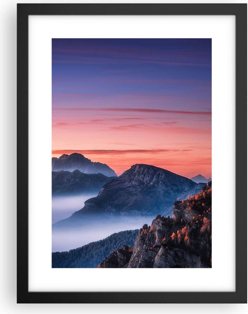 Gerahmtes Poster - Schwarzer Rahmen - Westen Sonne Berge - 30x40 cm - Wand Bild - Wanddeko - Wandbilder - Kunstposter - Wandposter - Bilderrahmen -...