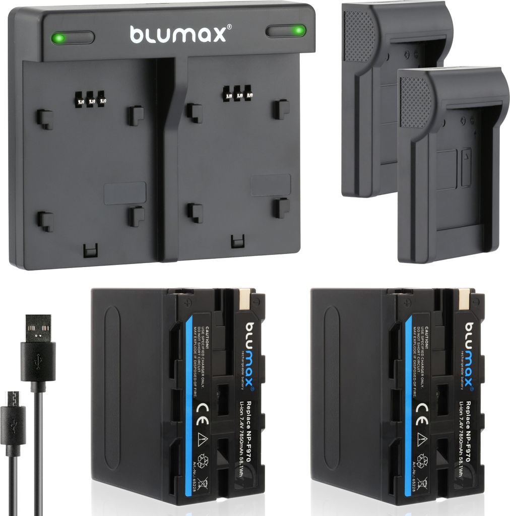 2x Akku + Lader für Sony NP-F970 NP-F330 F550 F730 F750 F770 F930 7850 mAh