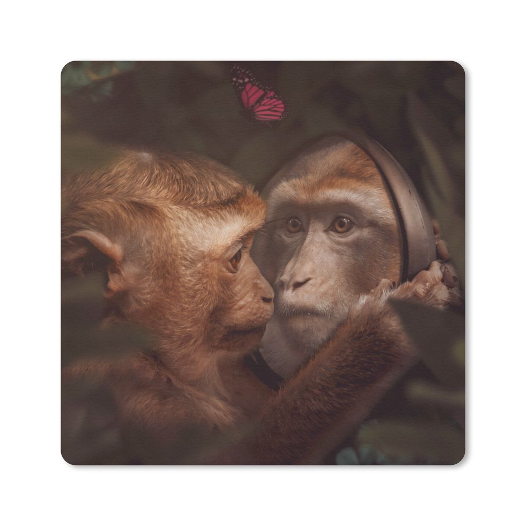 MuchoWow Mauspad Mousepad Schmetterling - Affe - Tiere - Dschungel 20x20 cm - Mousepads - Maus Mat - Pad - Mausunterlage - Desk Mat - Bureauartikeln