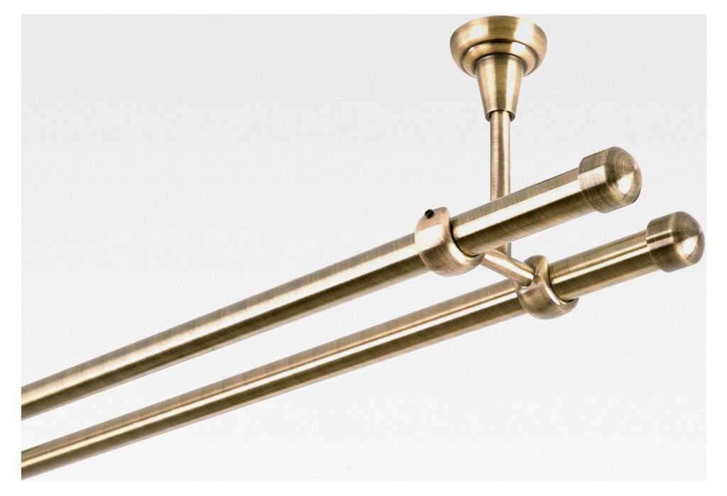 Gardinenstange 19 mm 2-läufige Deckenbefestigung Antik-Gold Metall Neu (280)