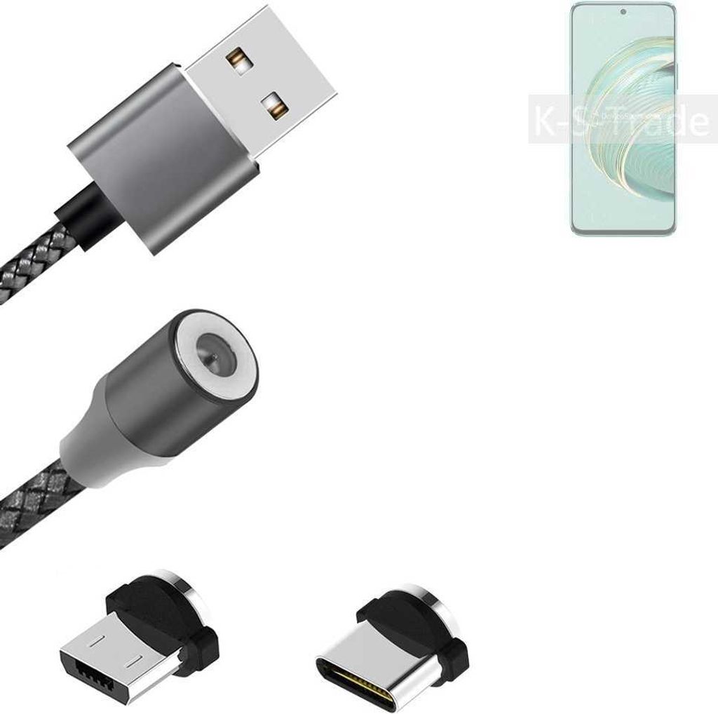 K-S-Trade Hochwertiges Magnet-Lade-kabel Sync-Kabel Daten-Kabel kompatibel mit Huawei nova 10z mit USB-Typ-C-Anschluss und Micro-USB-Anschluss 2A bis