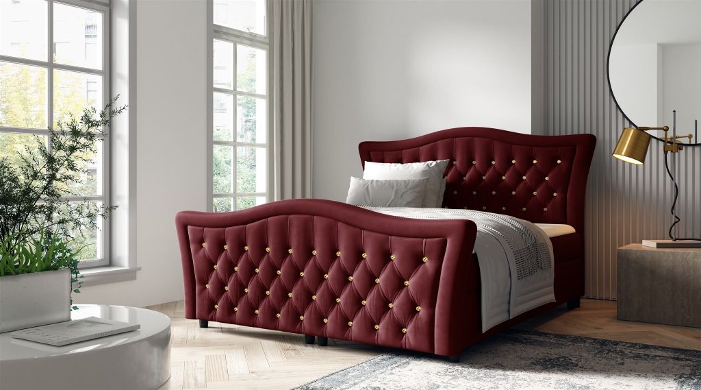 Boxspringbett Schlafzimmerbett TURHAN 120x200cm Stoff Elisa Velvet Bordeauxrot