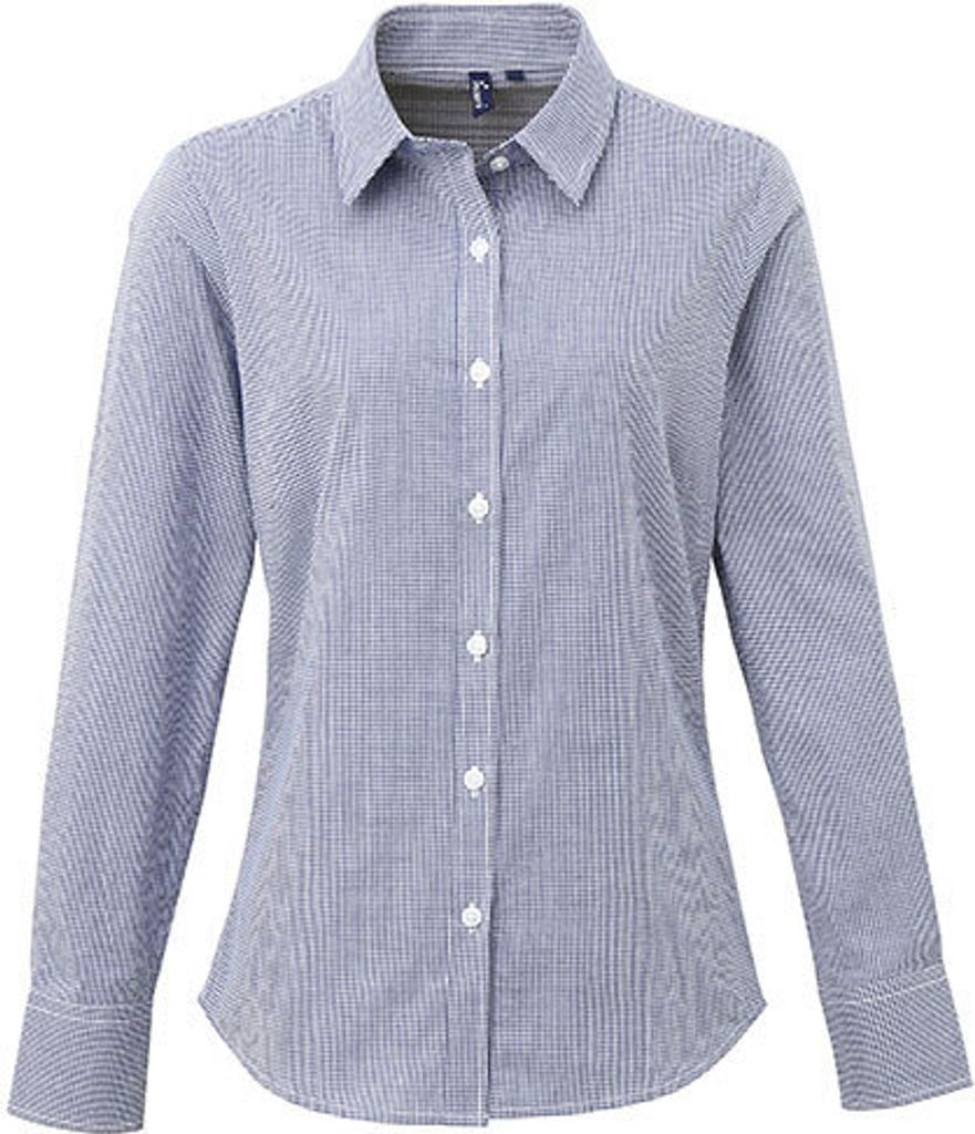Premier Workwear Women ́s Microcheck (Gingham) Long Sleeve Baumwolle Shirt