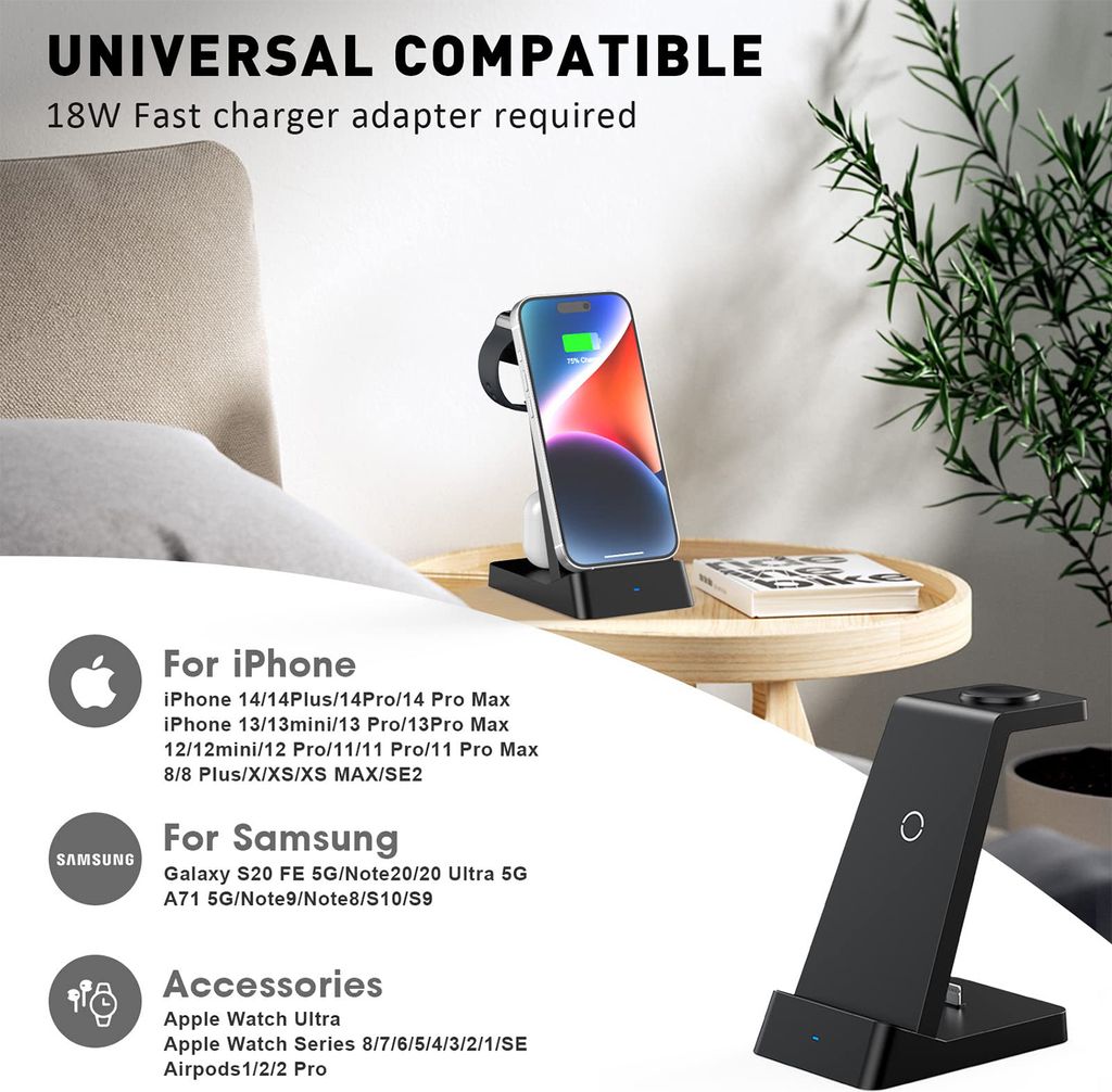Kabellose 3-in-1 Ladestation für iPhone, Apple Watch und Produktbild 3