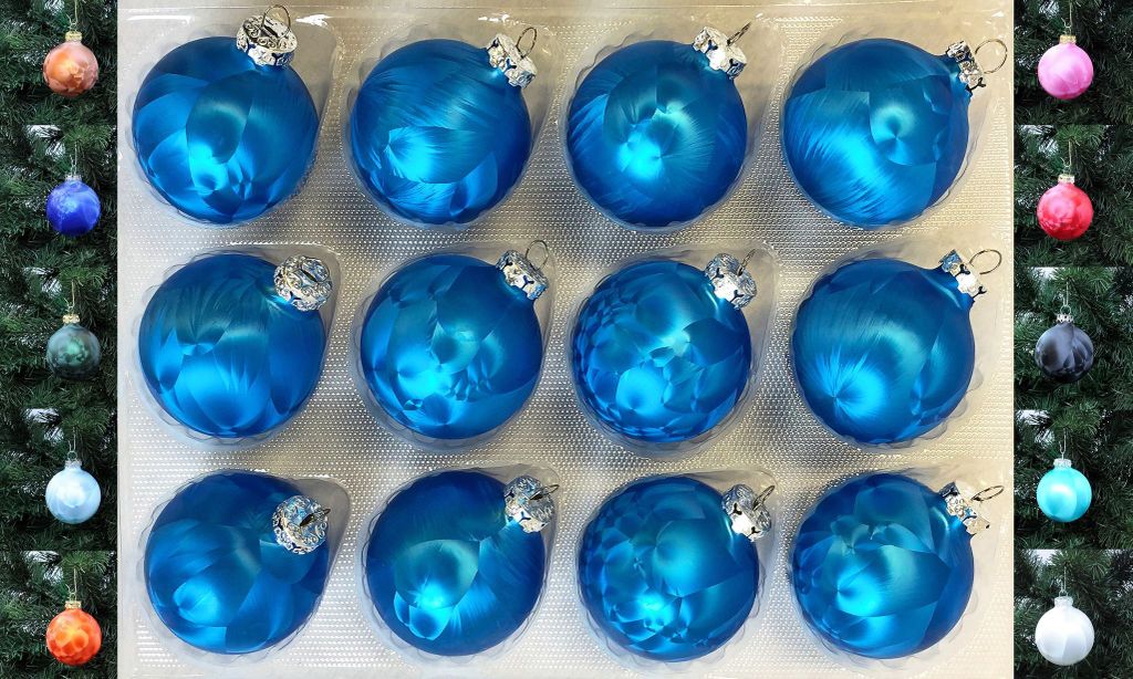 JACK 12x Glas Eislack Christbaumkugeln 6cm Thüringer Weihnachtskugeln Kugeln, Farbe:Meerblau