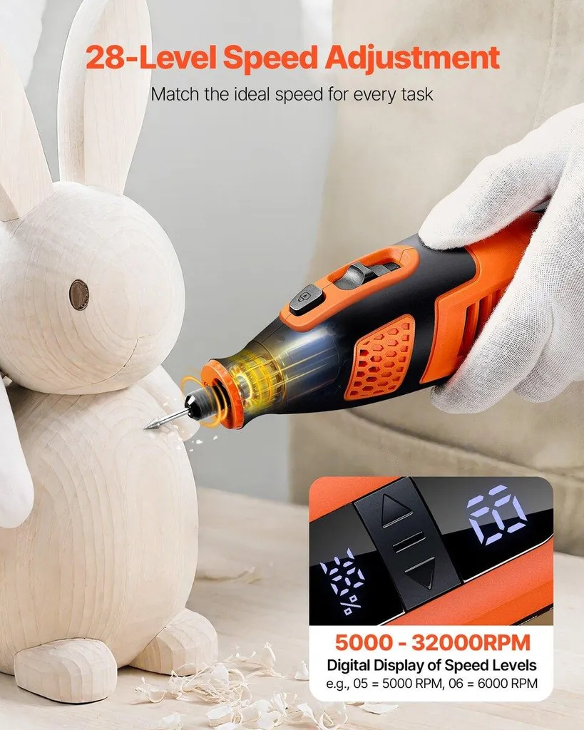 Kit utensili rotanti senza fili da 119 pezzi, mini utensile rotante portatile DC12V, 28 livelli di velocità 5000-32000 giri/min, utensili multiuso fai da te per incisione, levigatura, lucidatura, intaglio, taglio, lavori artigianali fai da te - 2