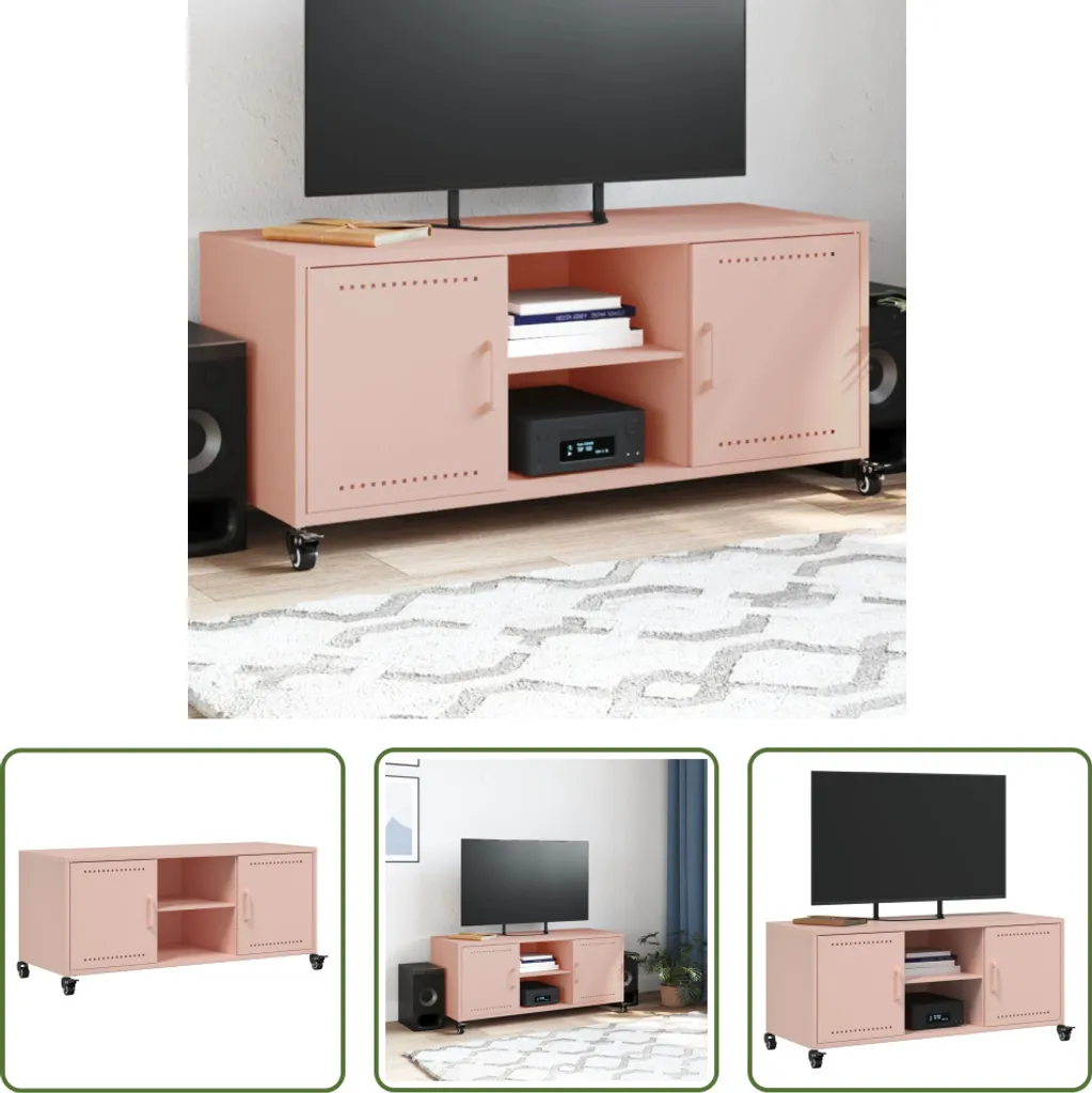 Support TV Rosa pour petit salon Meuble de rangement métal 100x39x43 cm