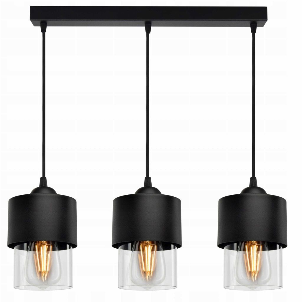 LUXOLAR Pendelleuchten 3 flammig Schwarz mit transparent Glasschirm E27 60 W, Deckenleuchte für Wohnzimmer, Küchen - Hängelampe Modern Design