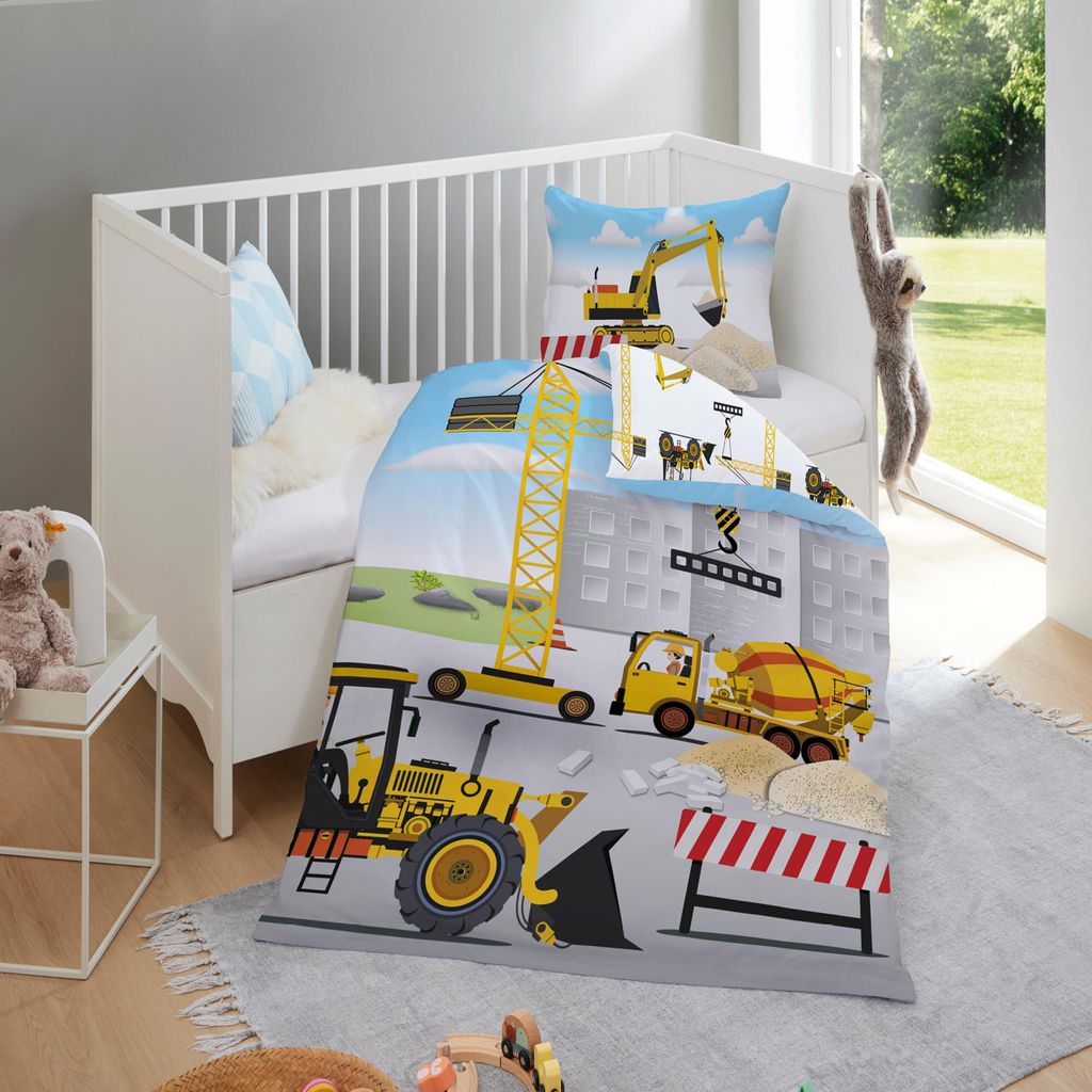 Baby Bettwäsche für Jungen Set (2-teilig) - Decken- & Kissenbezug 100x135 40x60 cm aus 100% Baumwolle - Bettwäsche für Kleinkinder mit Reißver...