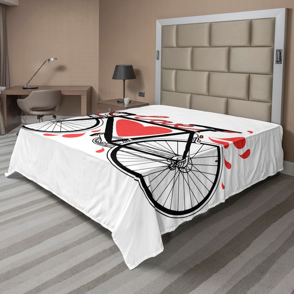 ABAKUHAUS Liebe Bettlaken, Fahrrad Illustration Mit Herzen Und Tropfen Moderner Hippie Mode Retro Kunst, weiches bequemes oberes Bettlaken für ein...