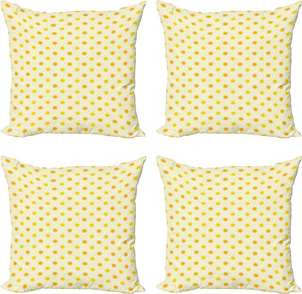 ABAKUHAUS Sommer Kissenbezug Set (4 Stück), Sun-Motiv mit Punkten, Moderner Doppelseitiger Digitaldruck, 60 cm x 60 cm, Orange Gelb und Creme