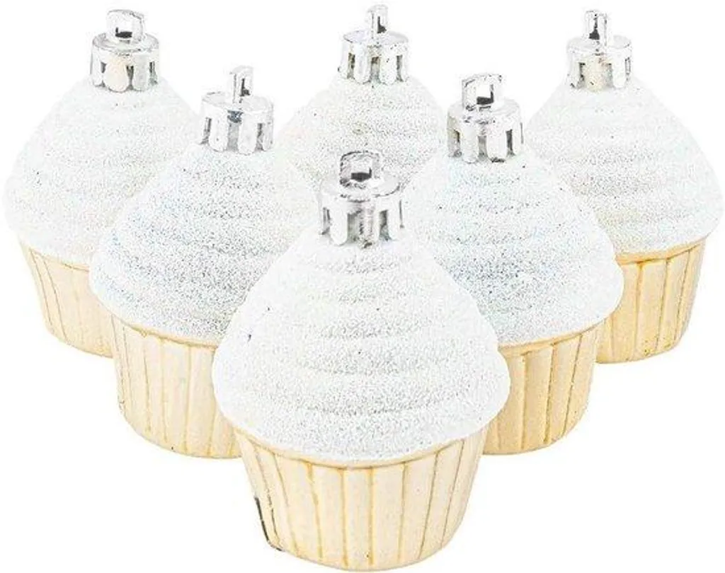 Déco Sapin de Noël Cupcakes Blancs 4cm à Piquer - Lot de 6 Pièces