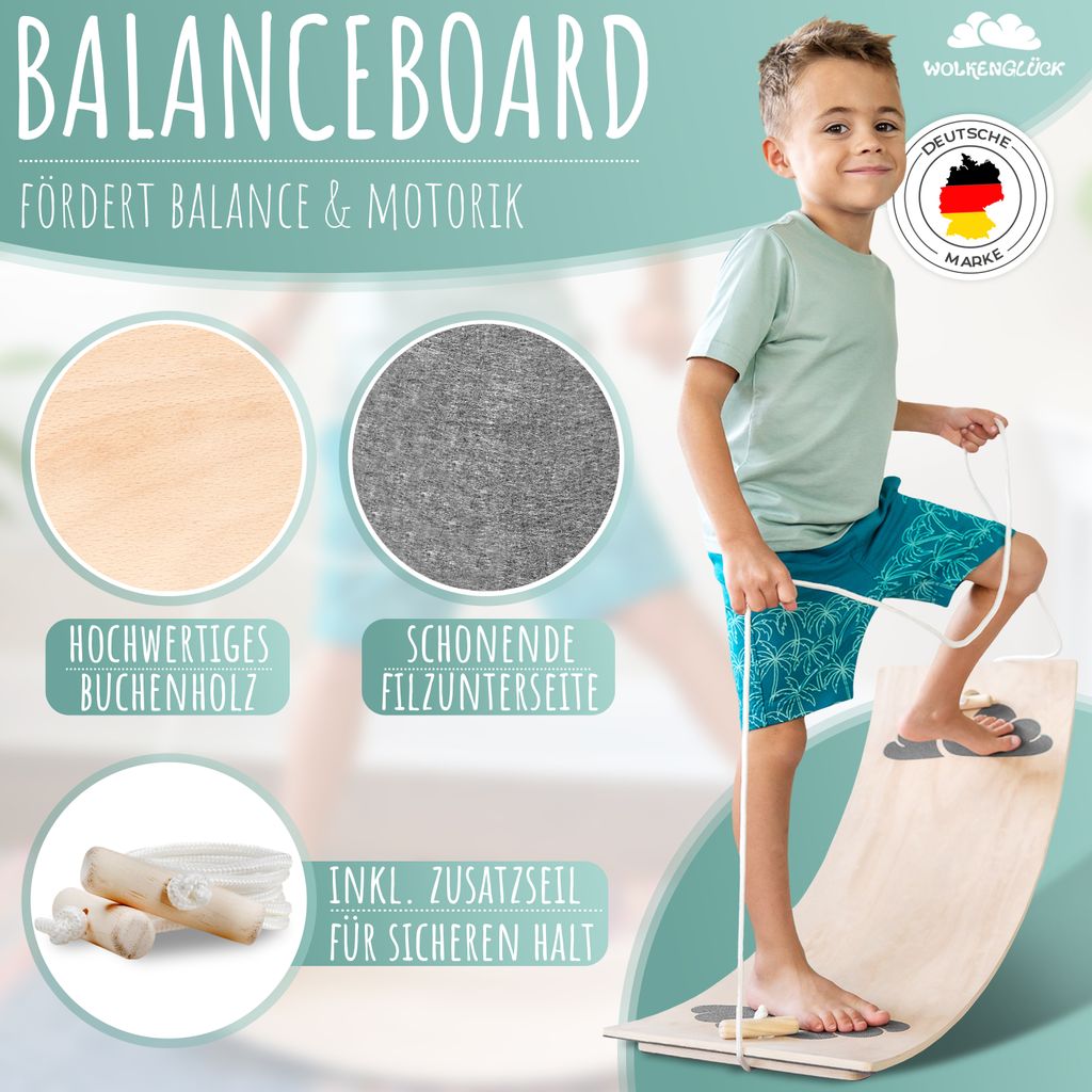 WOLKENGLÜCK® Balance Board Kinder [80x30cm] - Hochwertiges Produktbild 