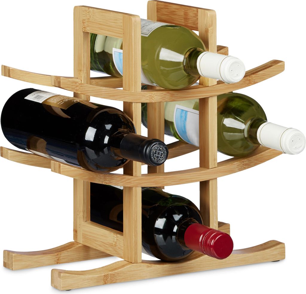 Relaxdays Weinregal Bambus, Flaschenhalter für 9 Flaschen, Produktbild 