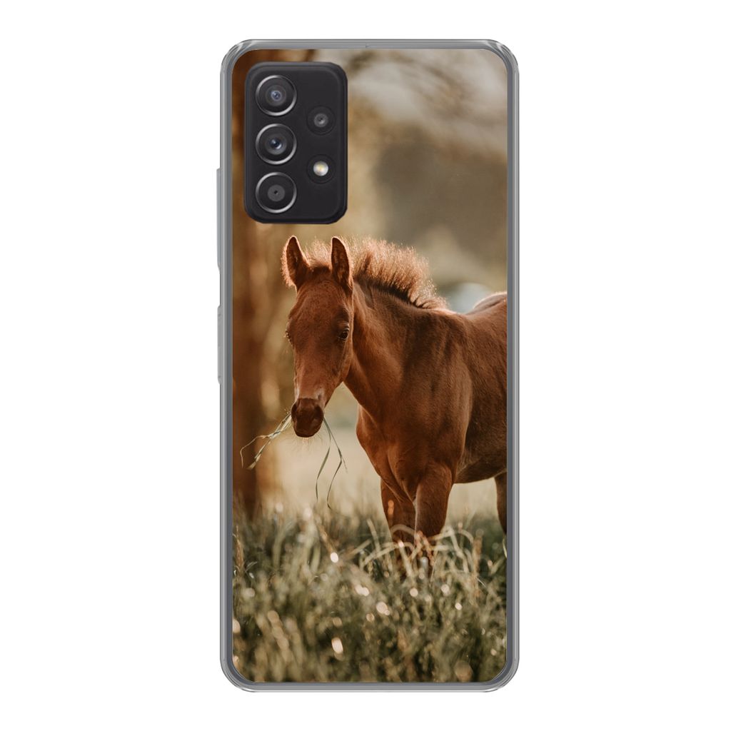 MuchoWow Handyhülle Schutzhülle Hülle für Samsung Galaxy A33 5G Pferd - Licht - Wiese Silikon Softcase Handy Hülle - Kartenhalter